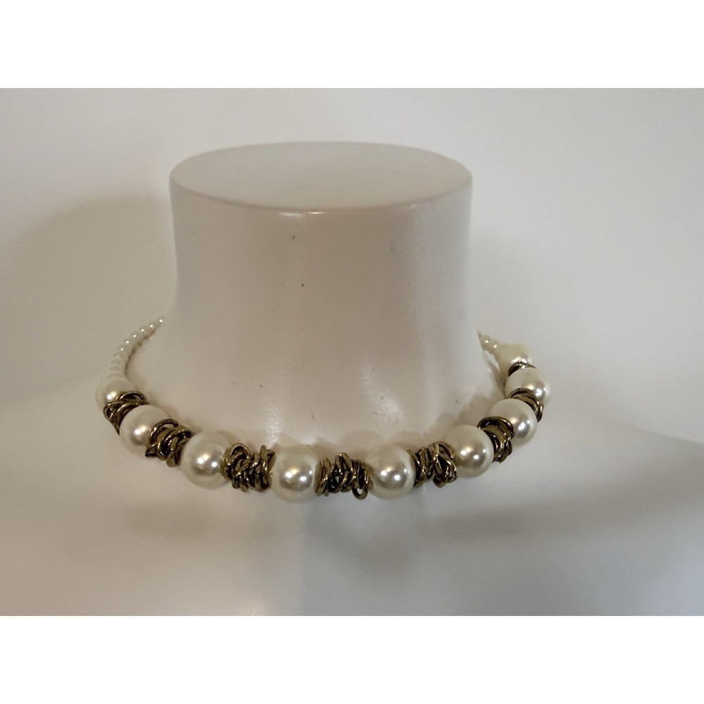 Faux Pearl Choker Necklace Bridal‎ Head Piece Antique Gold Tone Vintage One Size - Picture 13 of 16